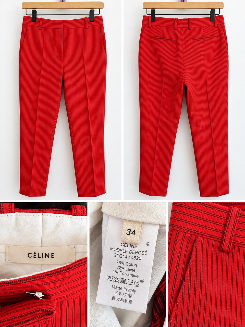 Celine Red Pinstripe Women’s Tailored Pants